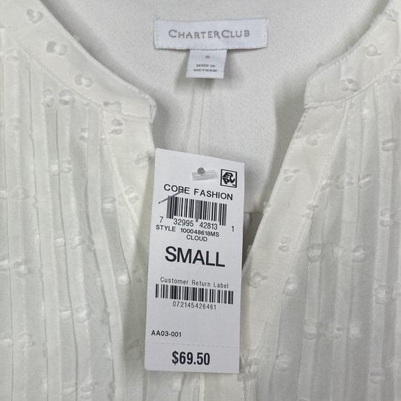 NWT Charter Club Ivory Ruffled Textured Pintucked Bell Sleeve Split Blou… - Picture 7 of 9